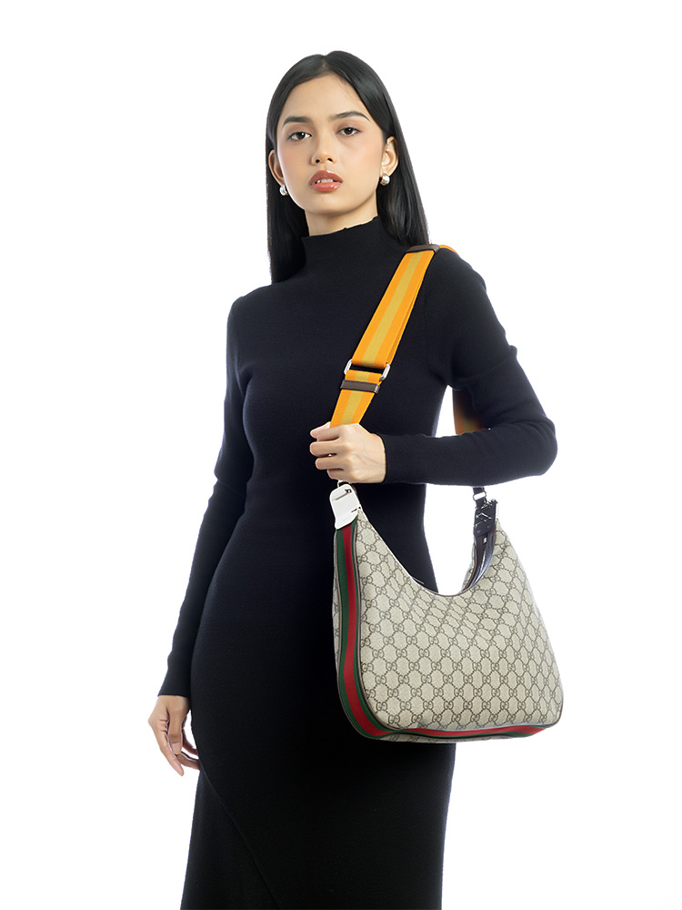 GG Supreme Web Attache Large Shoulder Bag Beige Ebony New Acero