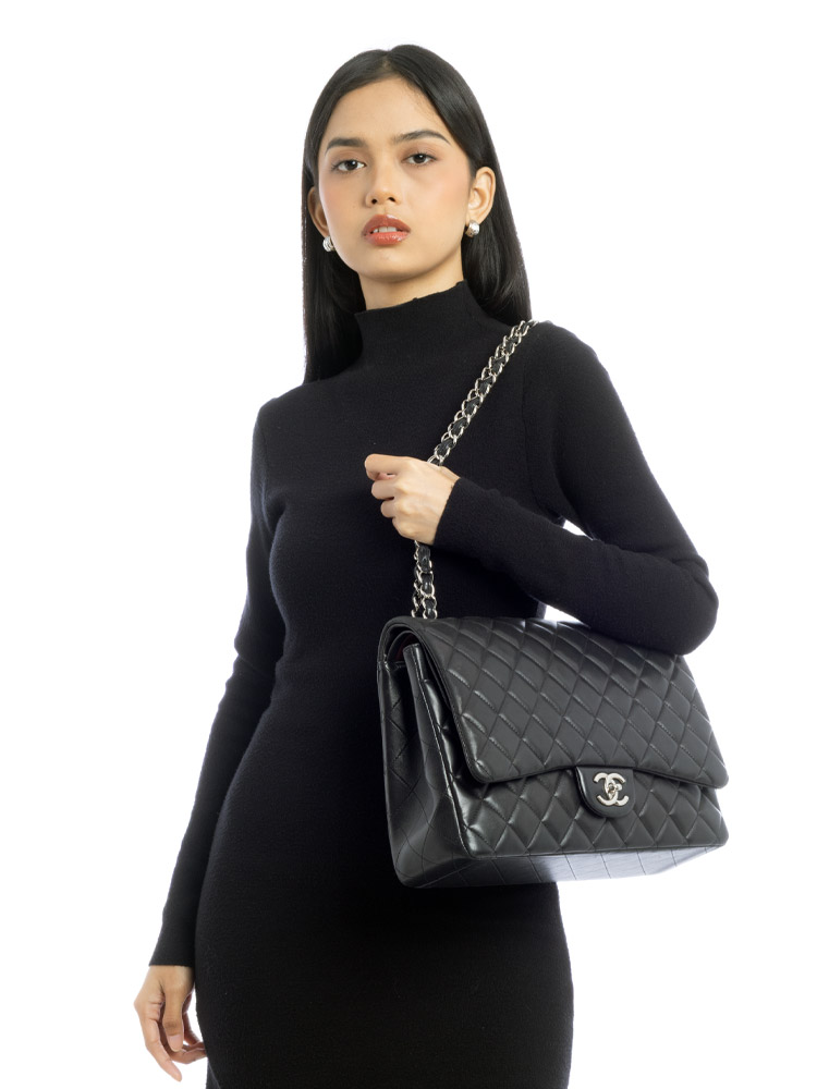 Lambskin Classic Maxi Double Flap Bag Black