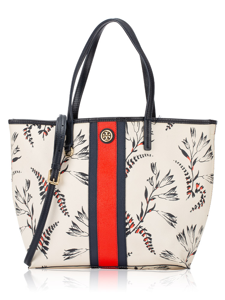 Floral Stripe Tote White Red