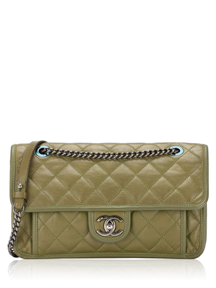 Calfskin French Riviera Medium Flap Bag Olive Green