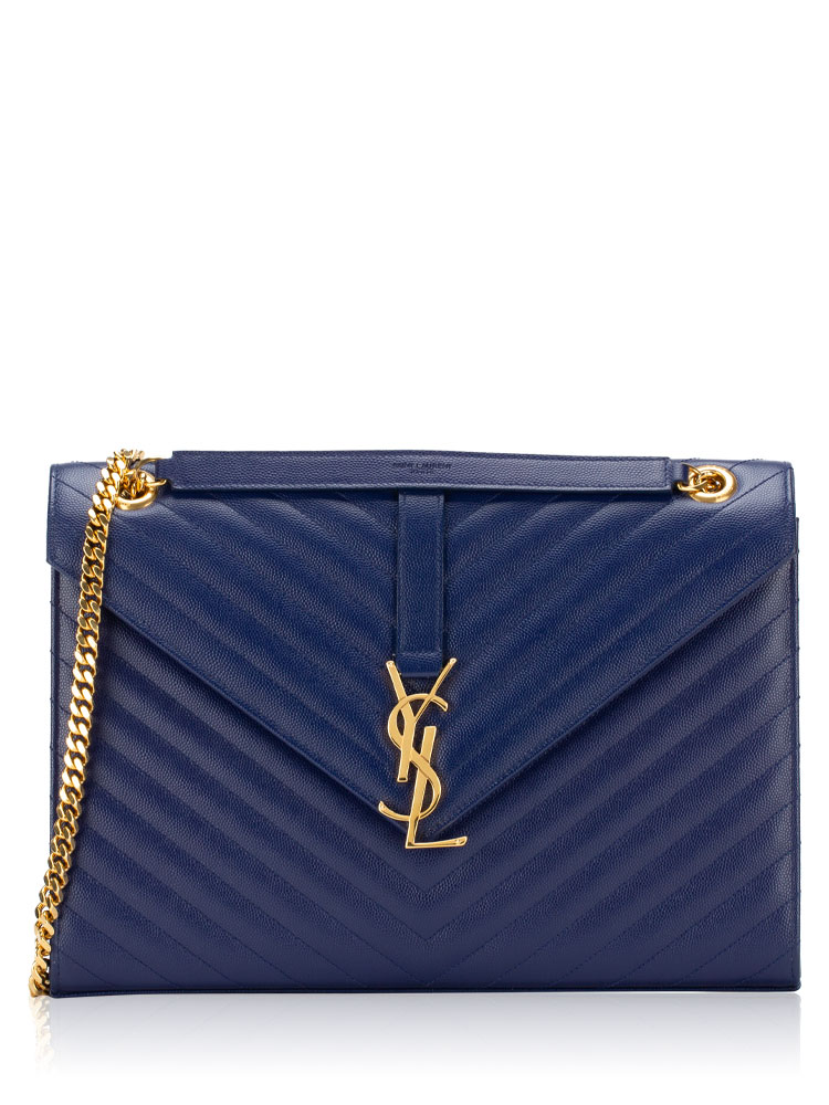 Grain De Poudre Monogram Envelope Large Shoulder Bag Navy Blue