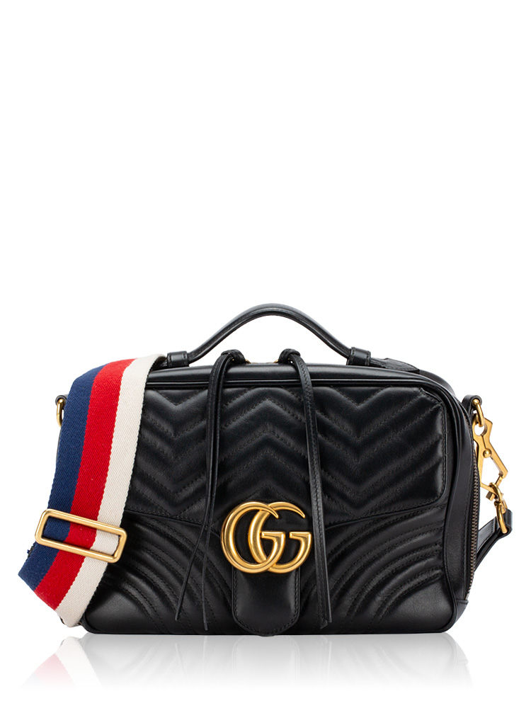 GG Marmont Matelasse Sylvie Web Small Top Handle Bag Black