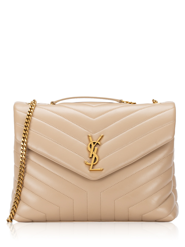 Y Quilted Monogram Loulou Medium Chain Shoulder Bag Dark Beige