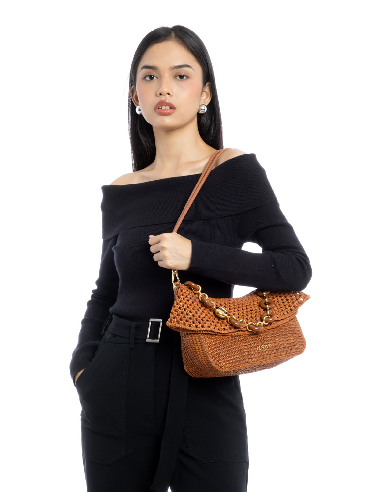 x Paula's Ibiza Raffia Ola Shoulder Bag with Donut Chain Honey