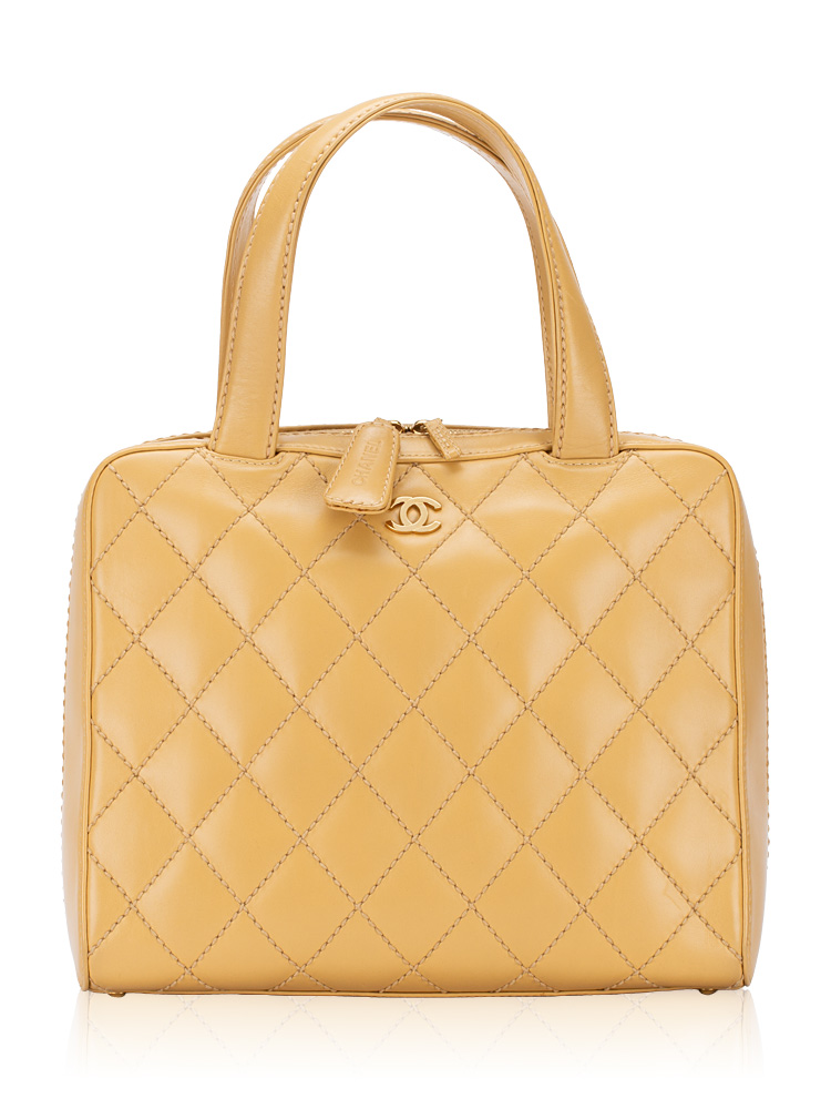Vintage Calfskin Vertical Top Handle Bag Beige