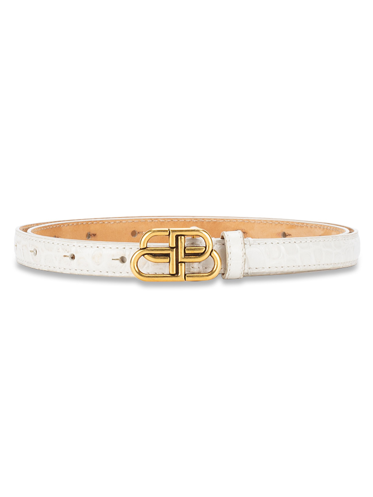 Shiny Croco Effect BB Super Thin Belt White Sz 75