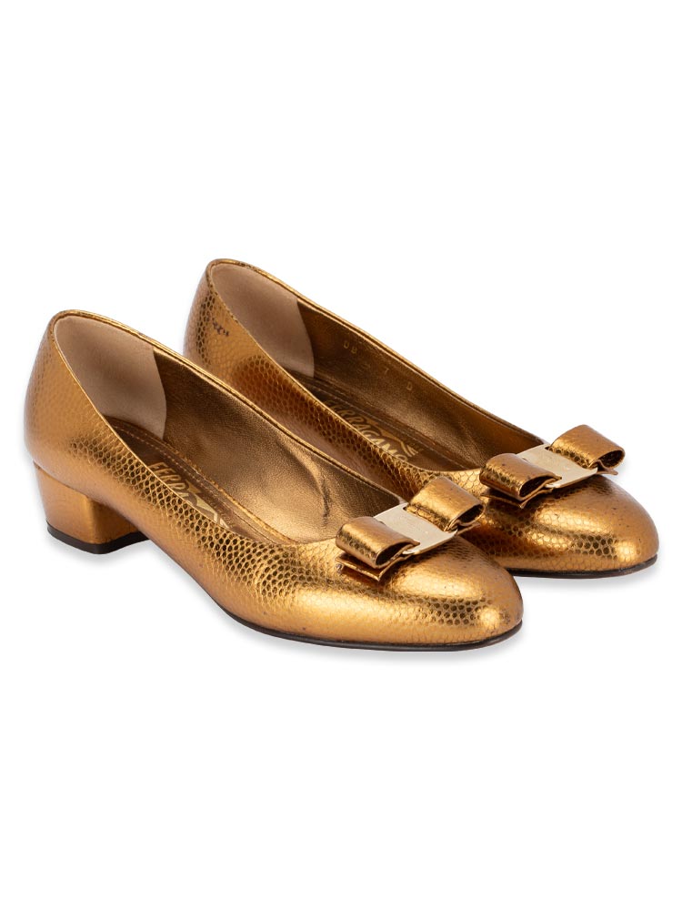 Leather Vara Pumps Gold Sz 7