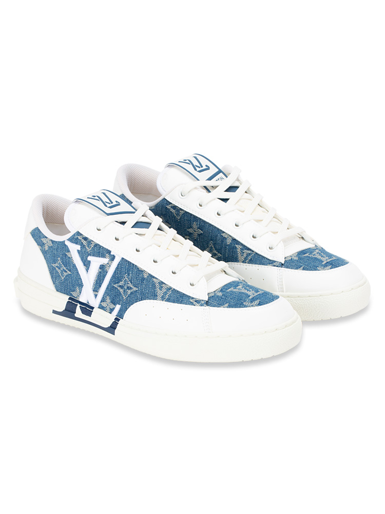 Monogram Denim Charlie Sneakers White Blue Sz 6