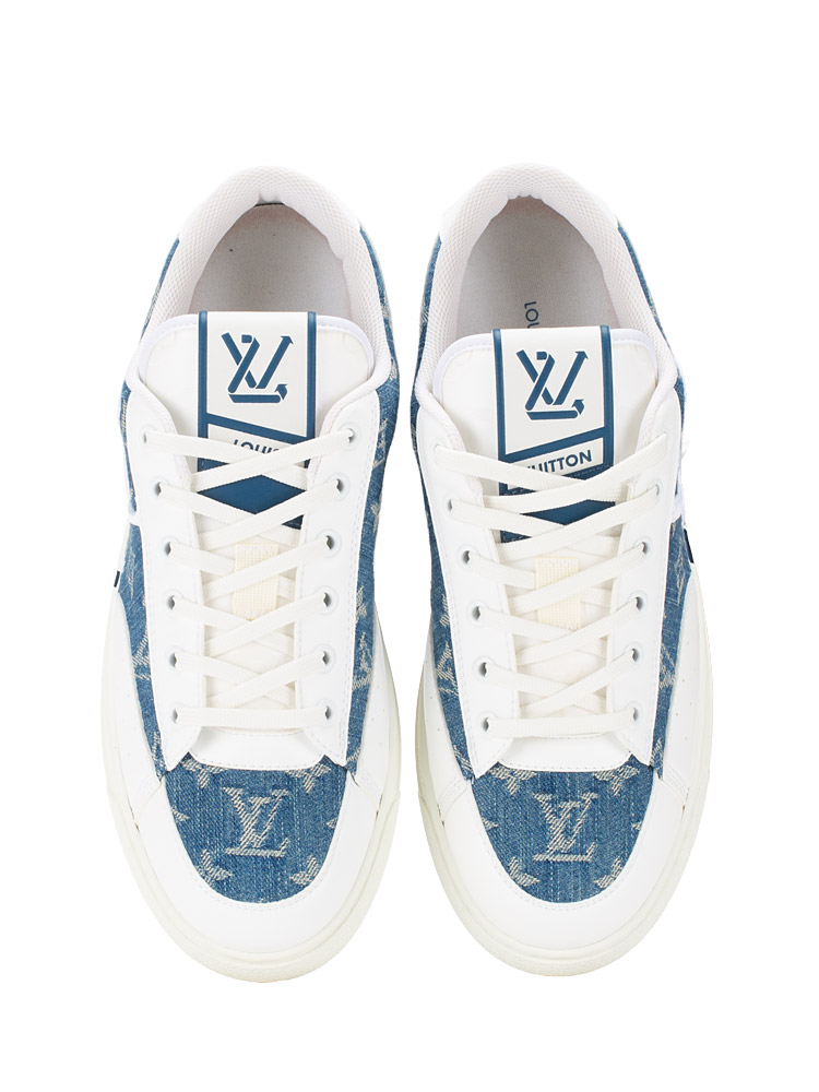Monogram Denim Charlie Sneakers White Blue Sz 6