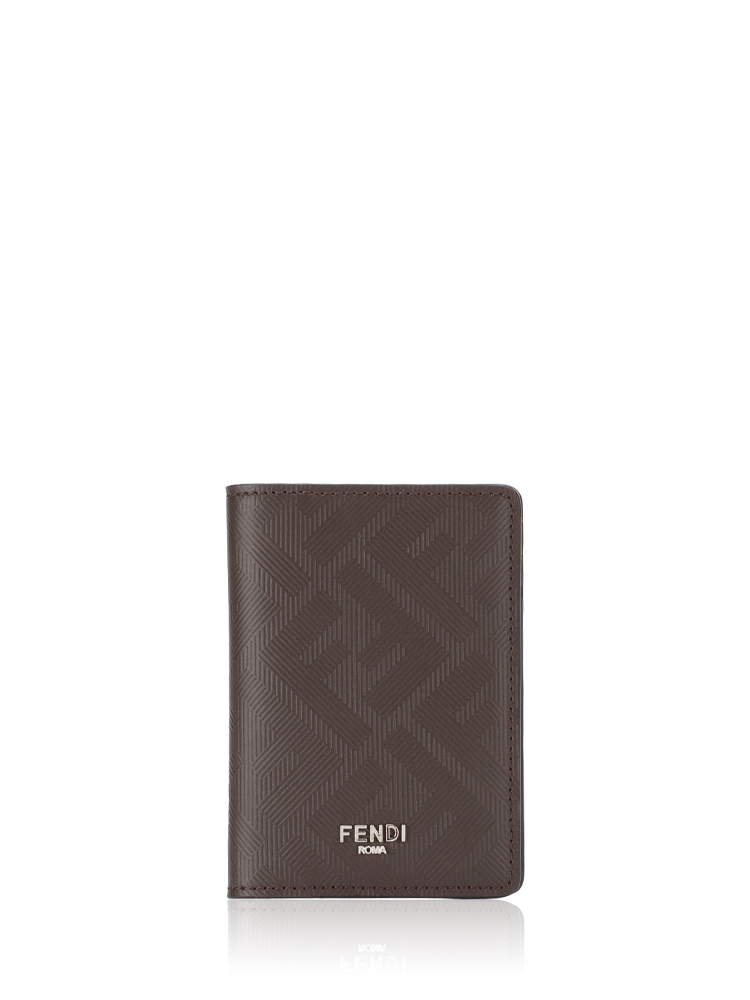 Calfskin FF Shadow Printed Vertical Card Case Chocolate