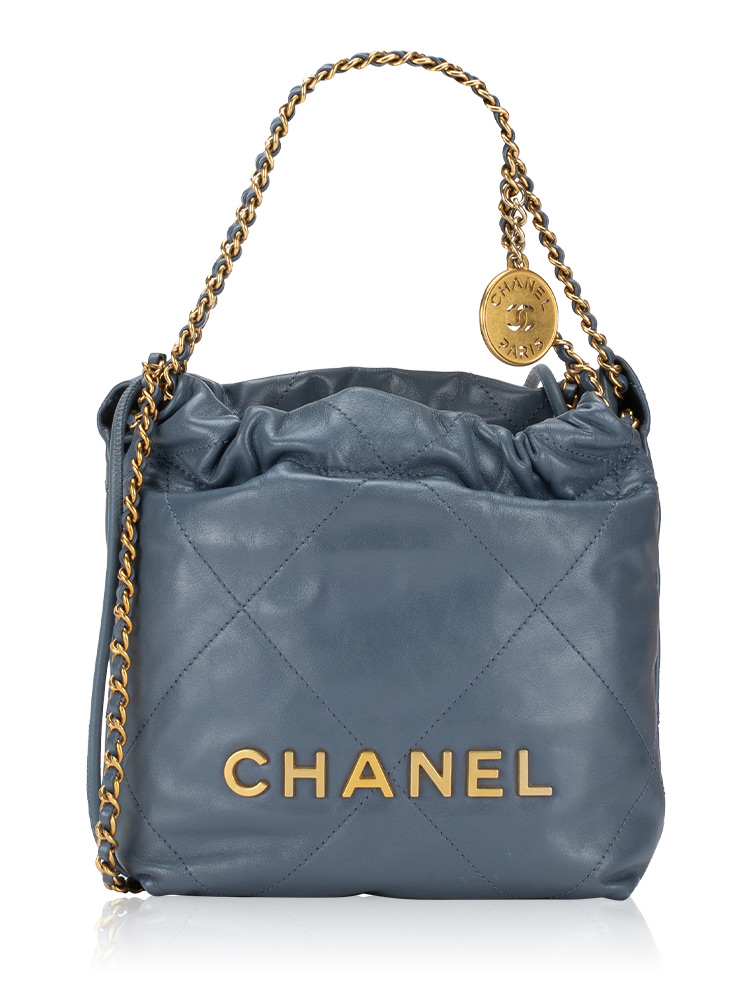 Shiny Calfskin Mini Chanel 22 Blue