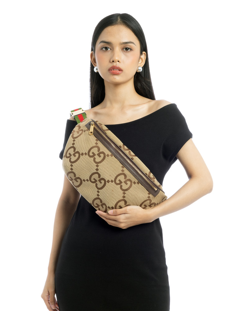 Jumbo GG Web Belt Bag Camel Ebony
