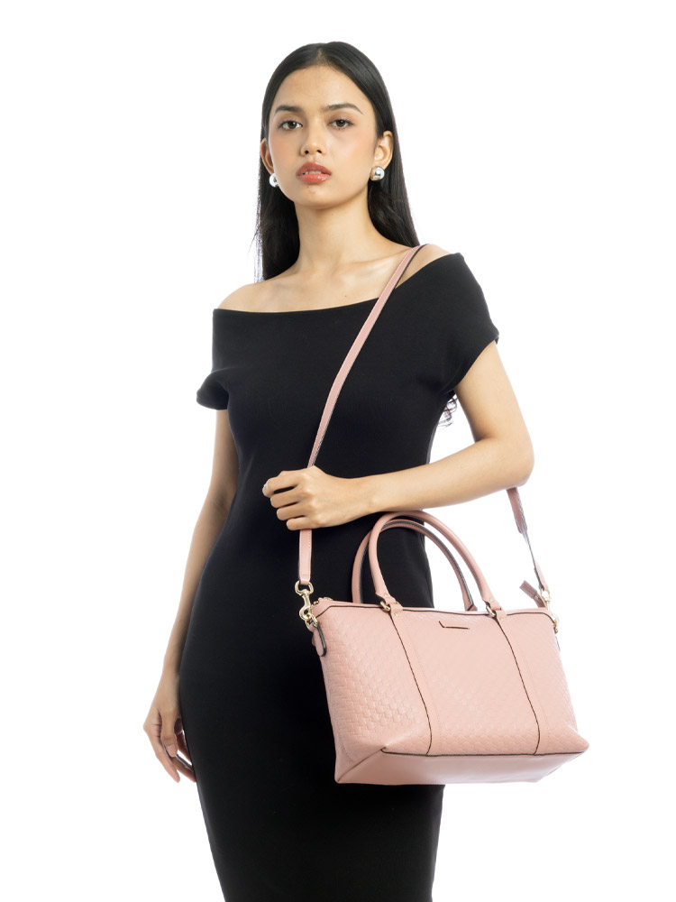 Soft Microguccissima Small Zip Satchel Soft Pink