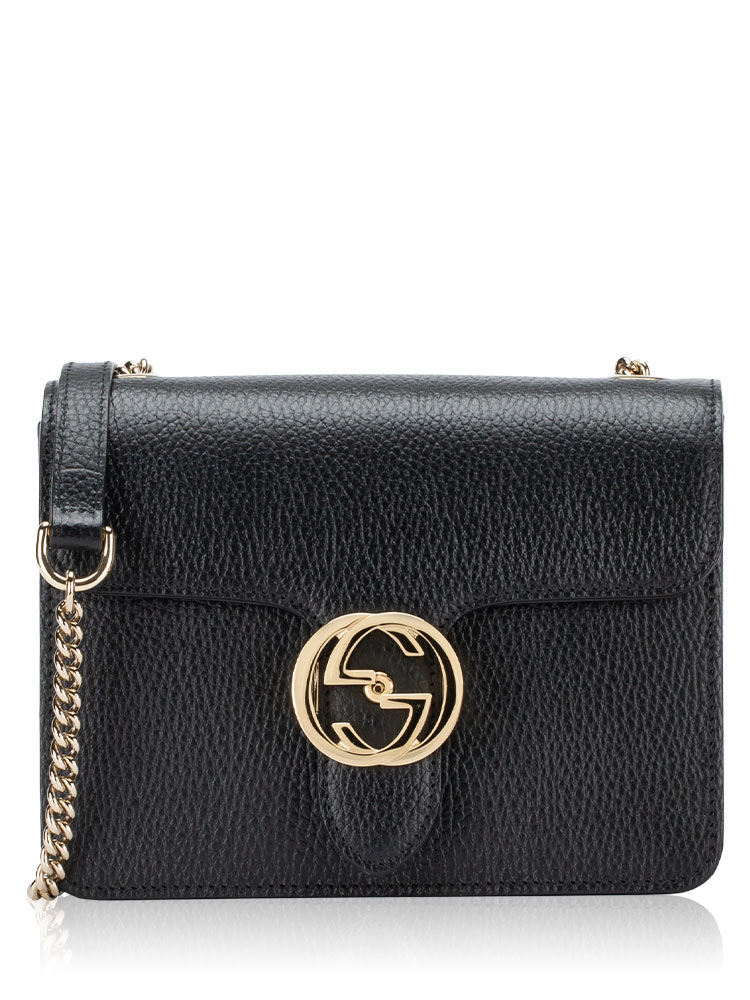 Calfskin Dollar Interlocking G Small Shoulder Bag Black