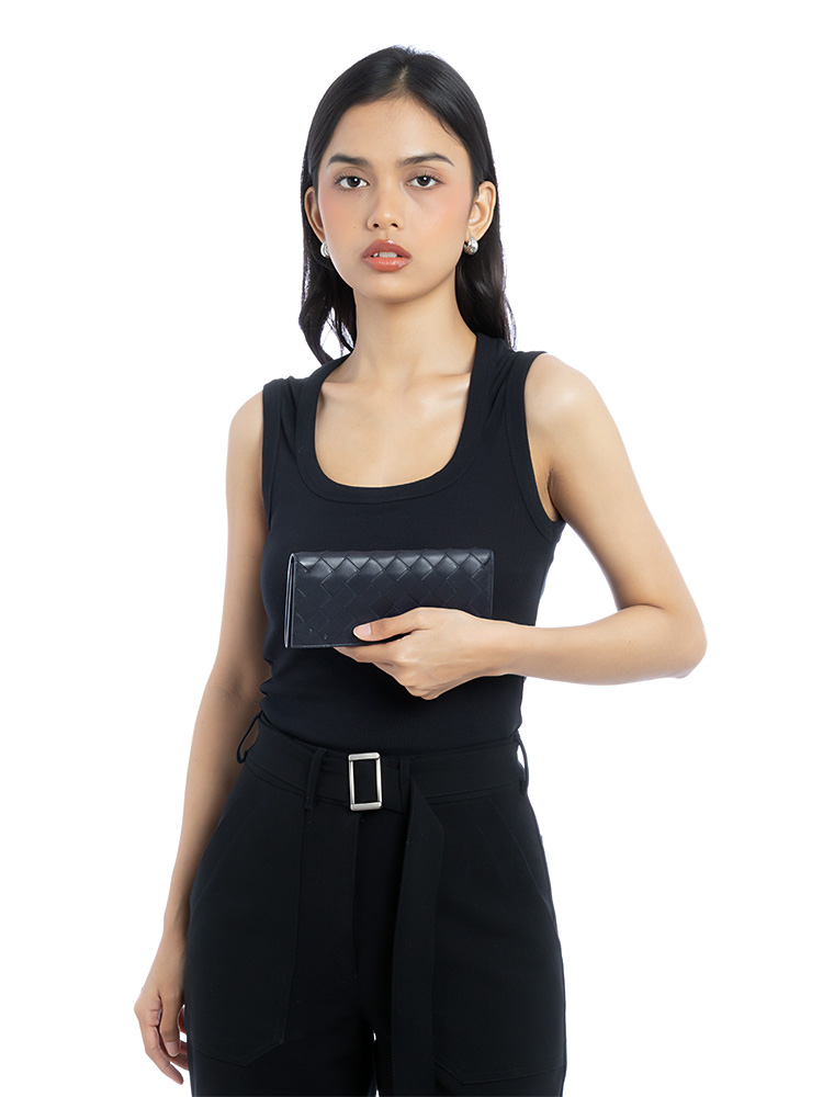 Nappa Maxi Intrecciato Long Bifold Wallet Black