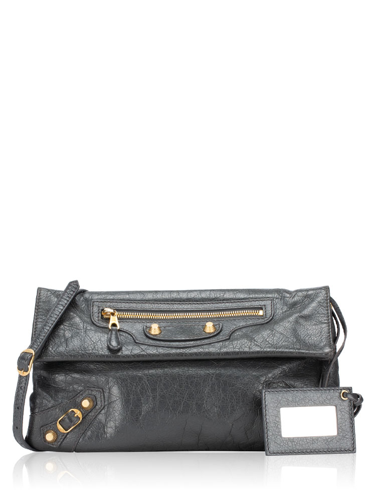 Giant Gold Envelope Clutch with Strap Gris Fossile