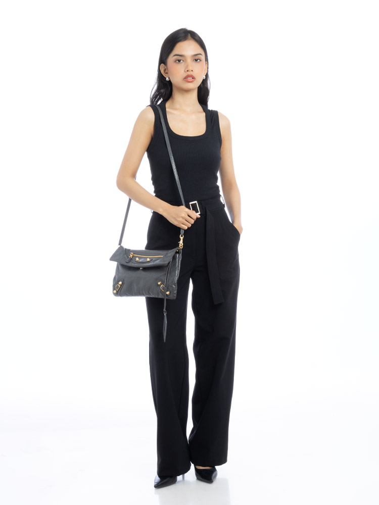 Giant Gold Envelope Clutch with Strap Gris Fossile