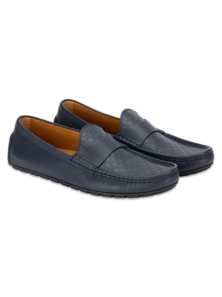 Mens Calfskin Microguccissima Loafers Navy Sz 11