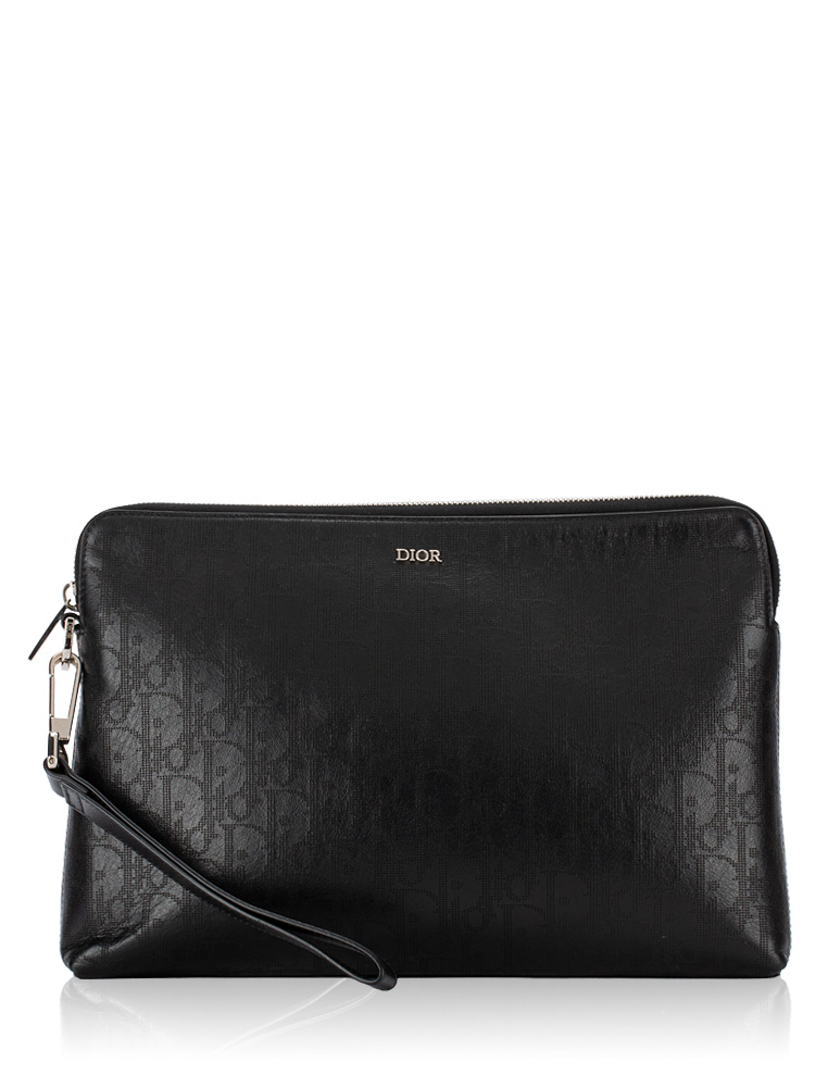 Calfskin Perforated Oblique Galaxy Pouch Black