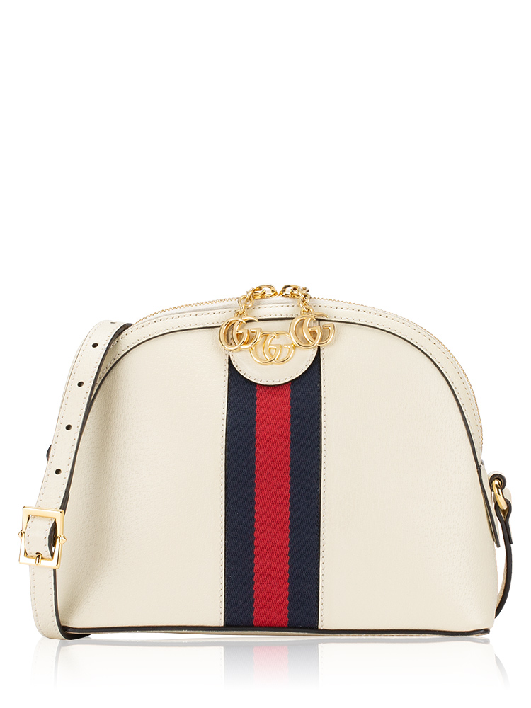 Dollar Calfskin Web Ophidia Small Dome Shoulder Bag Mystic White