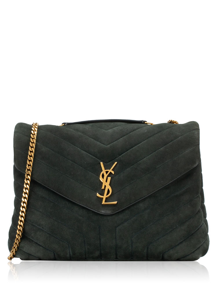 Suede Y Quilted Monogram Loulou Medium Shoulder Bag Green