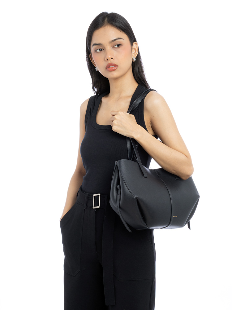 Textured Calfskin Cyme Mini Tote Noir