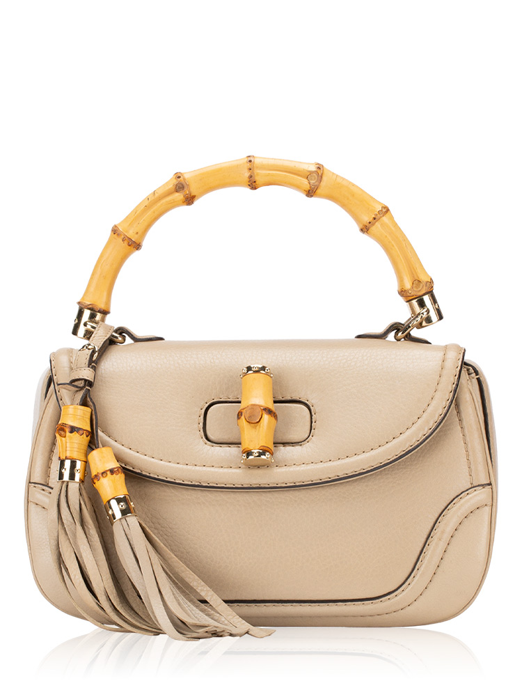 Calfskin New Bamboo Top Handle Bag Beige