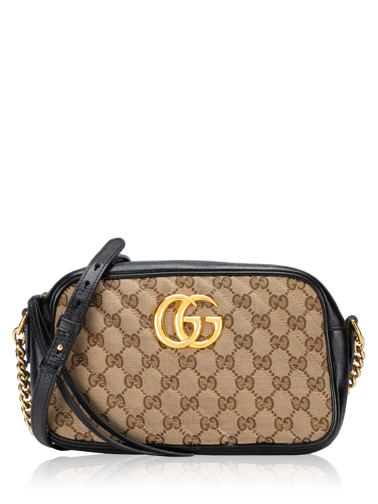 Canvas Matelasse GG Marmont Small Camera Bag Beige Black