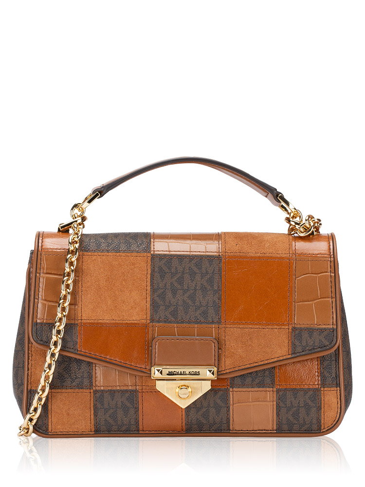Signature SoHo Patchwork Large Shoulder Bag Brown