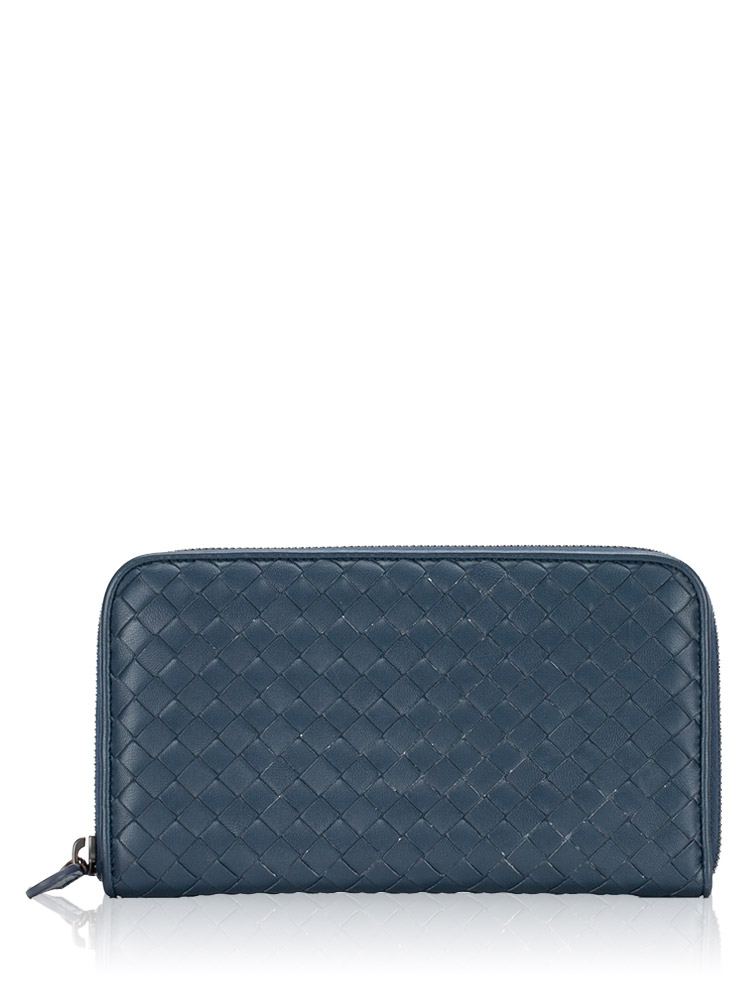 Nappa Intrecciato Zip Wallet Navy