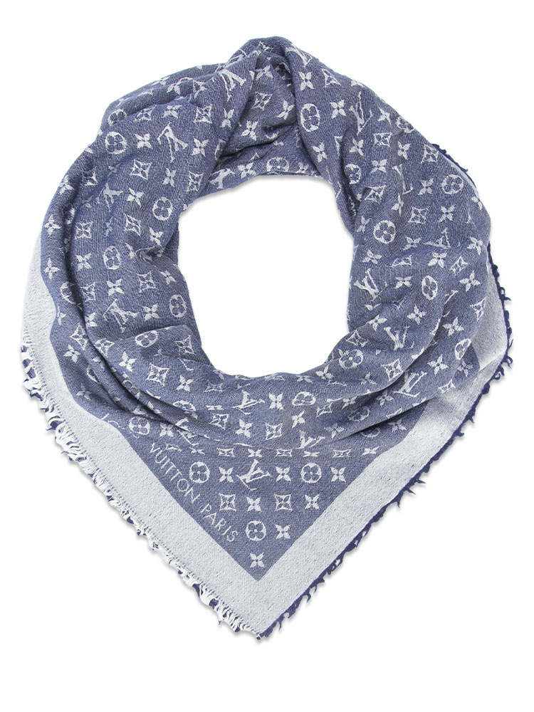 Silk Monogram Shawl Denim Blue