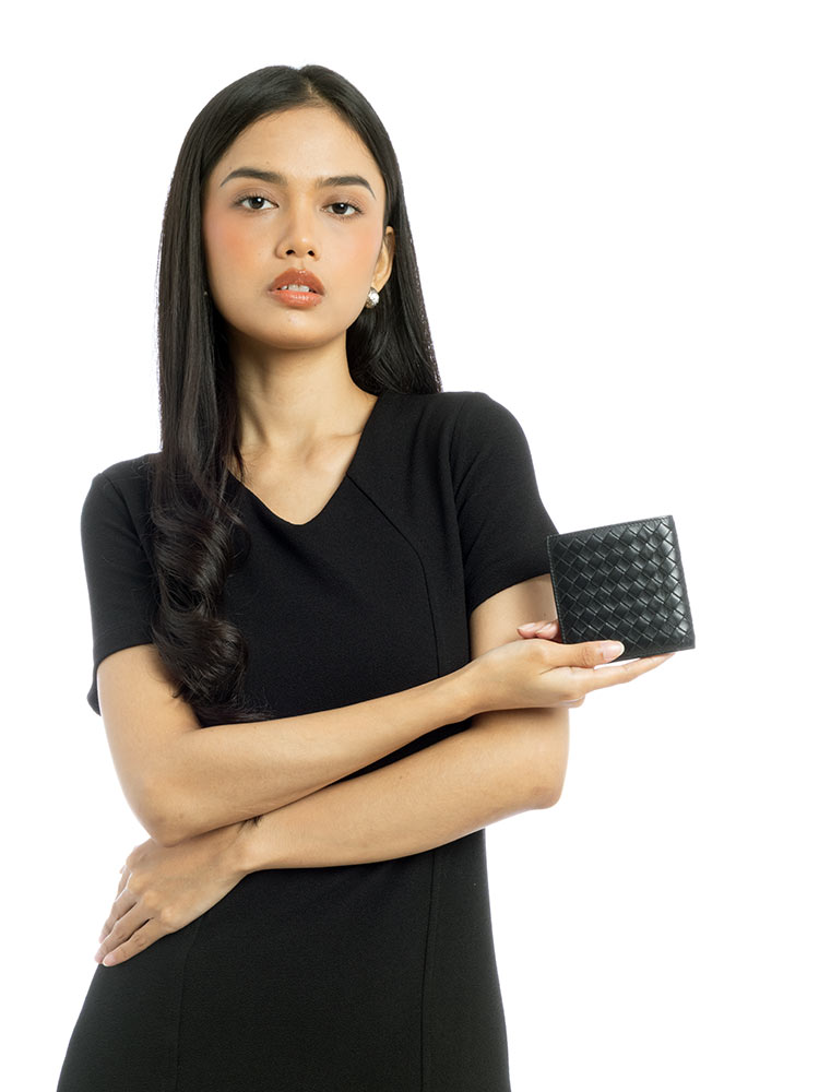 Nappa Intecciato Bicolor Bi-Fold Wallet Black
