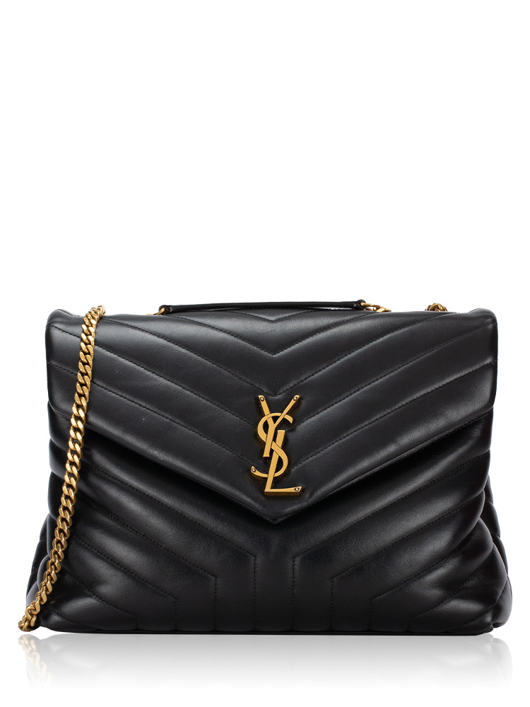 Calfskin Y Quilted Monogram Loulou Medium Shoulder Bag Black