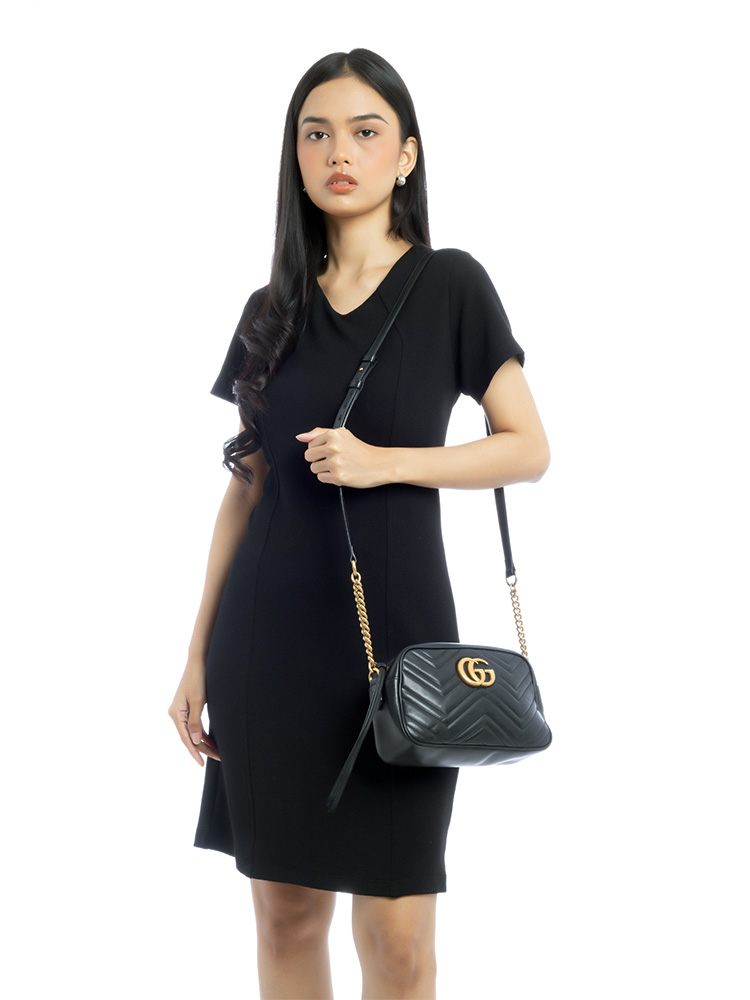GG Marmont Matelasse Small Camera Bag Black