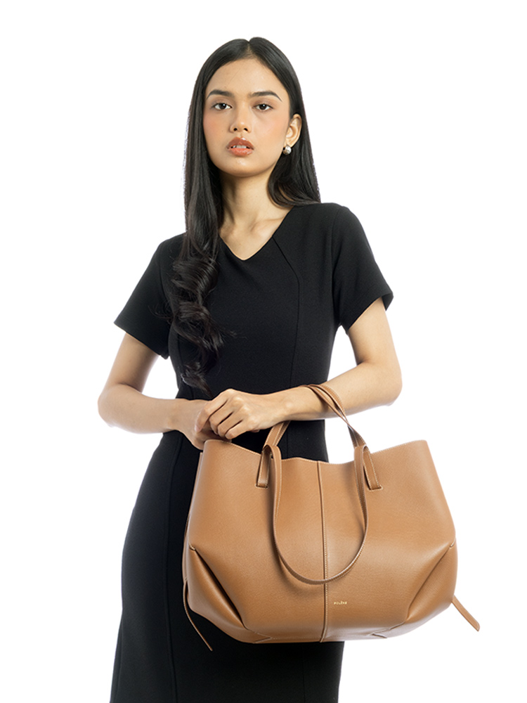 Textured Calfskin Cyme Mini Tote Camel