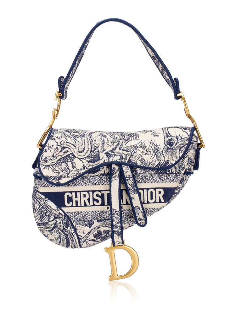 Toile de Jouy Embroidered Saddle Bag Blue