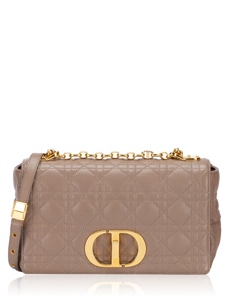 Calfskin Cannage Caro Medium Shuolder Bag Taupe