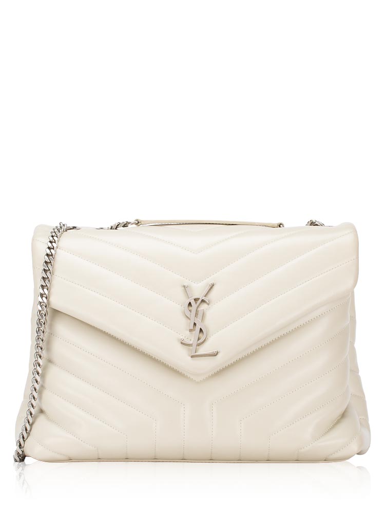 Calfskin Y Quilted Monogram Loulou Medium Shoulder Bag Blanc Vintage