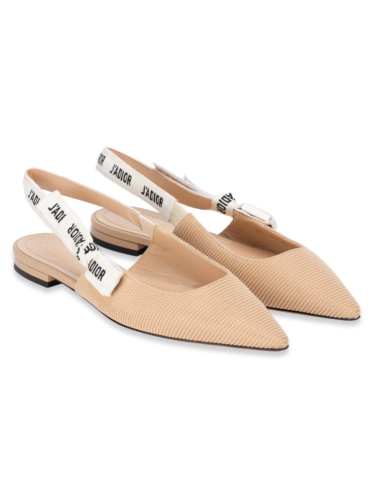 Canvas Ribbon J'Adior Slingback Ballet Flats Powder Nude Sz 39