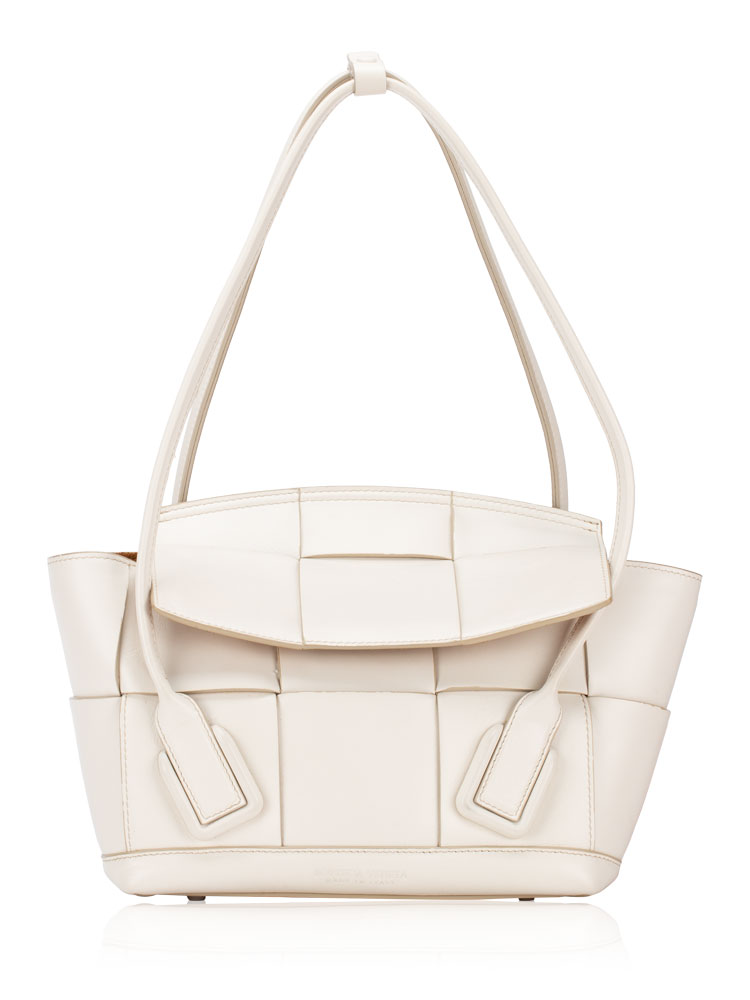 French Calfskin Maxi Intrecciato Arco Small Tote Bianco