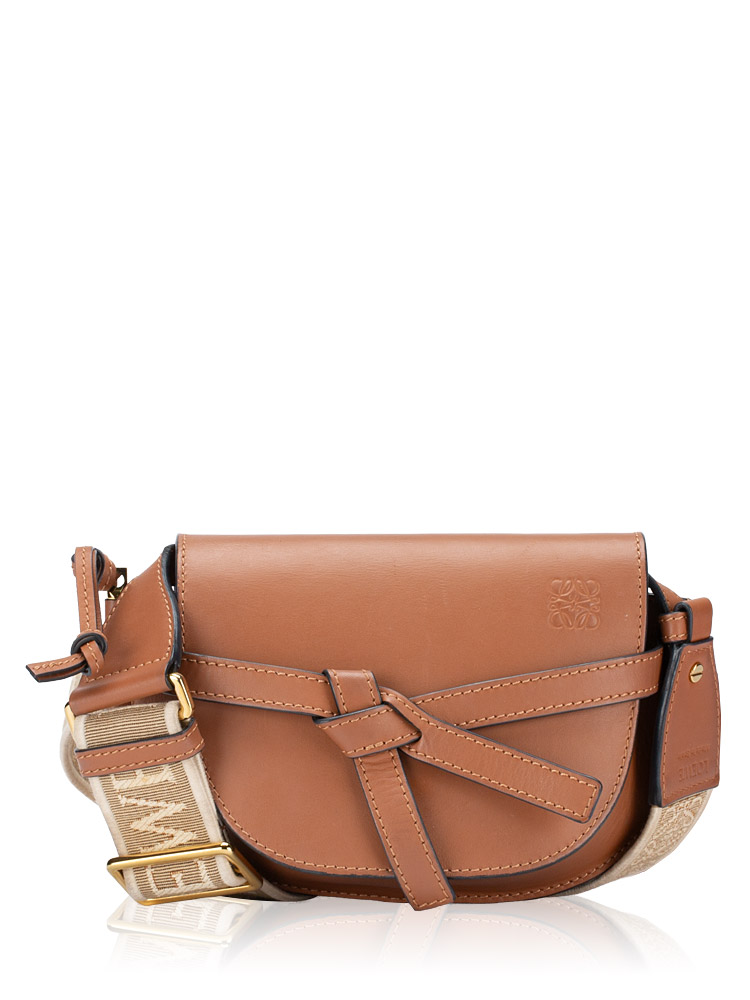 Calfskin Jacquard Gate Mini Dual Bag Tan