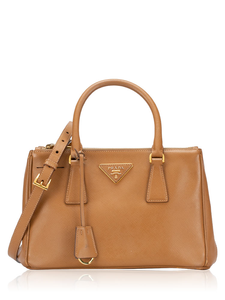 BN2316 Saffiano Lux Mini Double Zip Tote Caramel