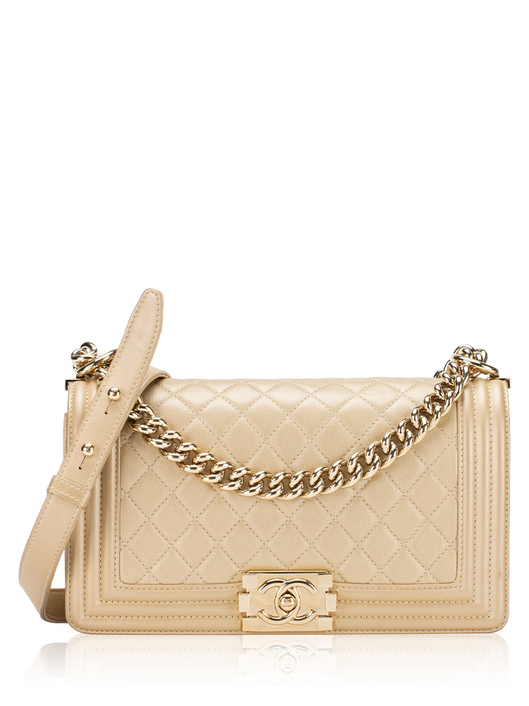 Metallic Caviar Boy Medium Flap Bag Light Gold