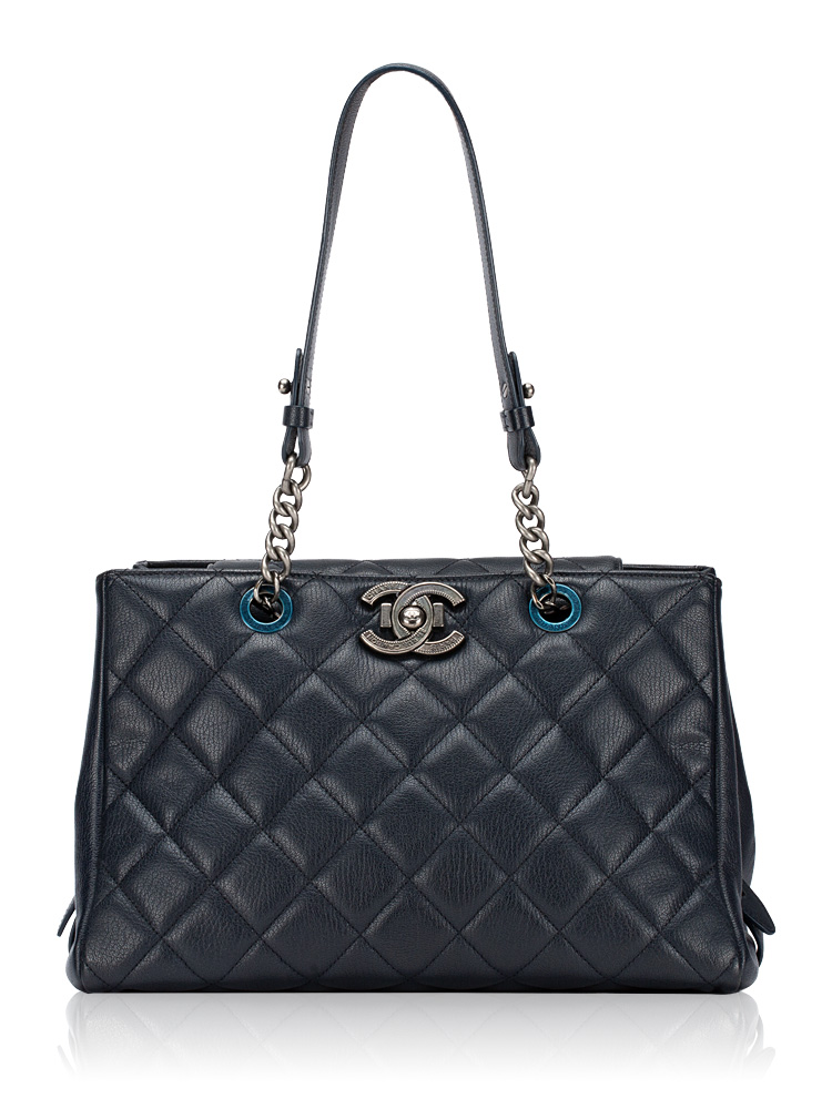 Metallic Goatskin City Rock Large Tote Navy