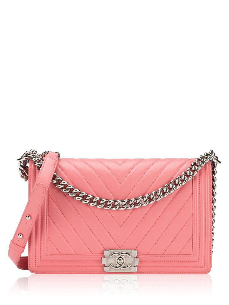 Calfskin Chevron New Medium Boy Flap Bag Pink