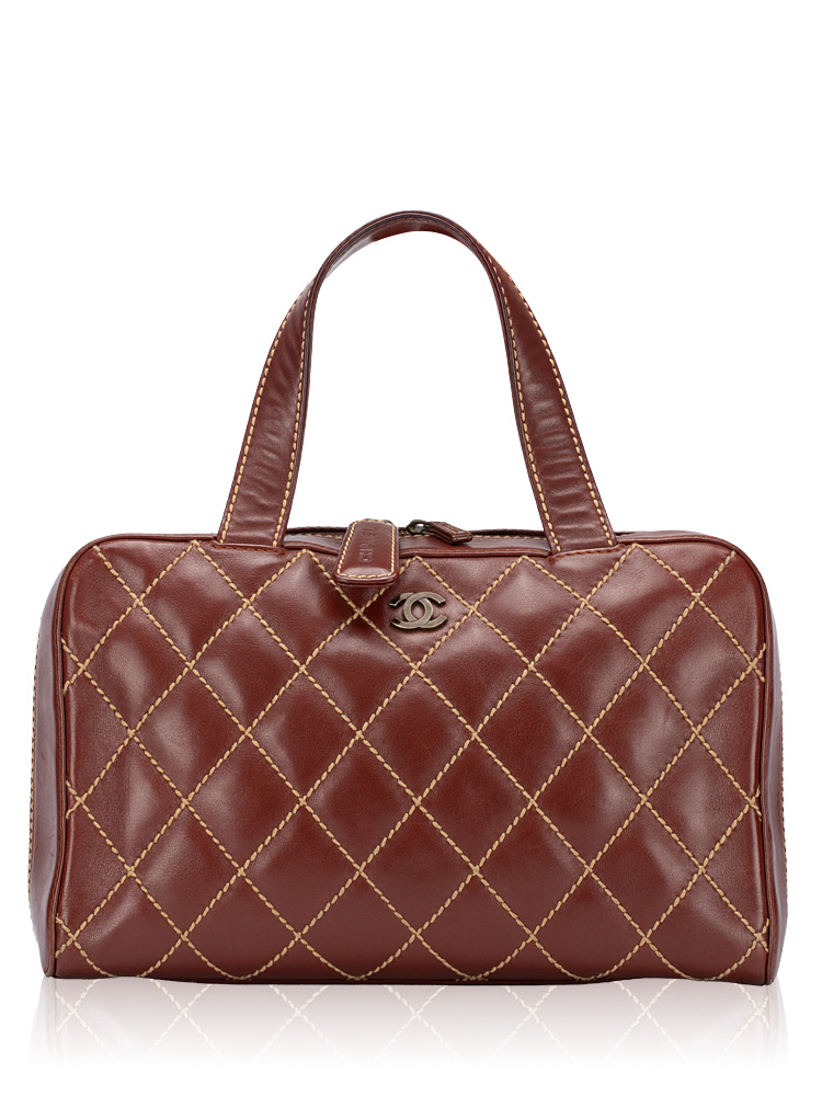 Calfskin Wild Stitch Top Handle Bag Brown