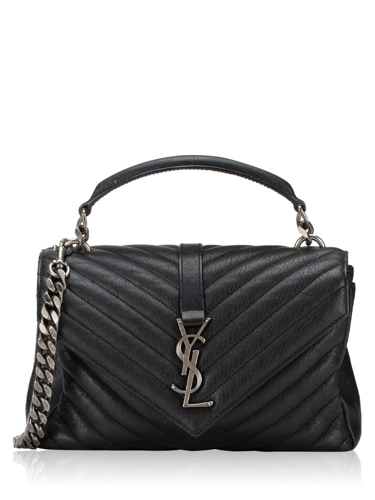 Sheepskin Matelasse Monogram College Medium Shoulder Bag Black