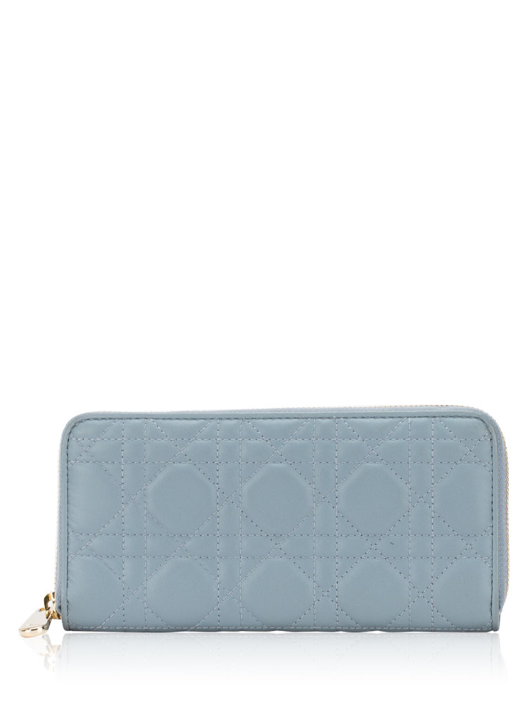 Lambskin Cannage Lady Dior Large Zip Wallet Cloud Blue