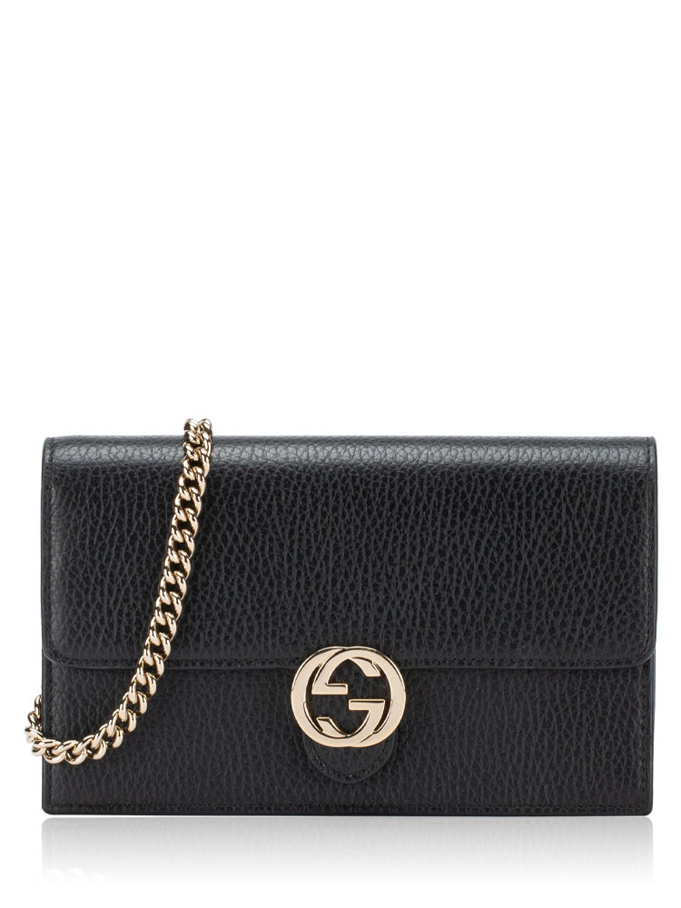 Dollar Calfskin Interlocking G Chain Wallet Black