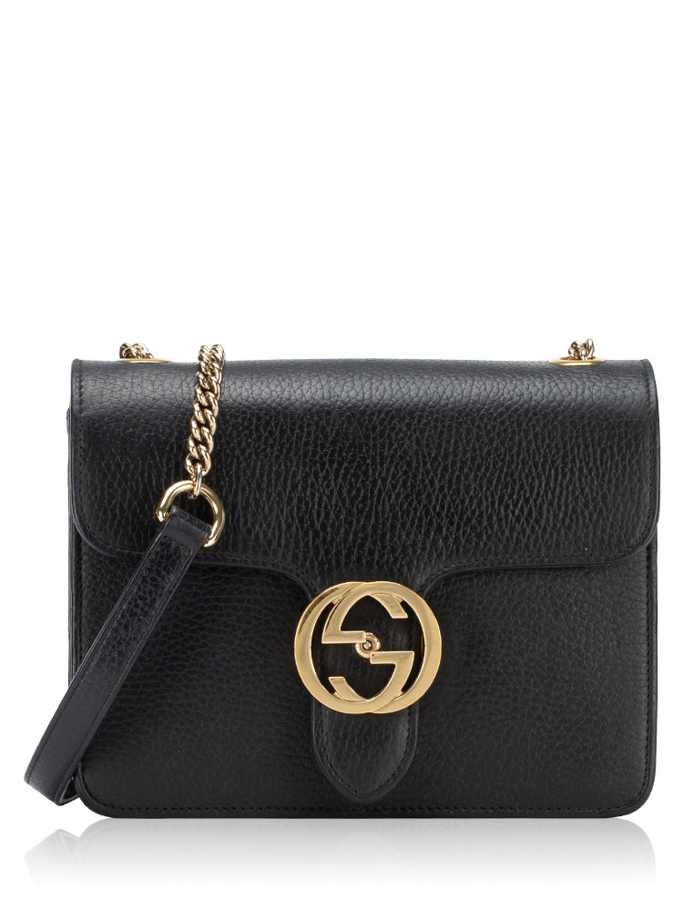 Calfskin Dollar Interlocking G Small Shoulder Bag Black